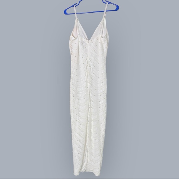 Hot Miami Styles White Pearl Sequin V-Neck Lined maxi Dress Small - Picture 3 of 6